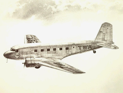 McDonnell Douglas DC-1 TWA Aircraft Vintage Aviation Bookplate Art Print