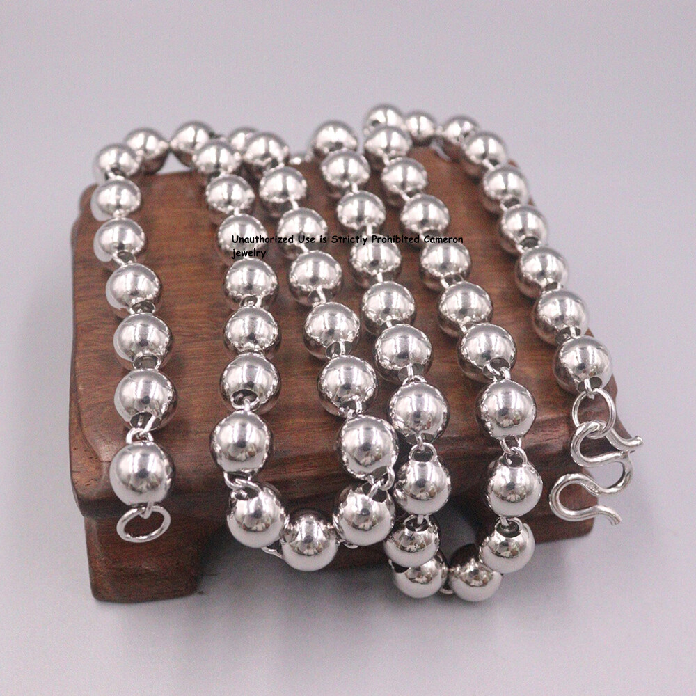 Pure S999 Fine Silver 999 Chain 10mm Glossy Beads Link