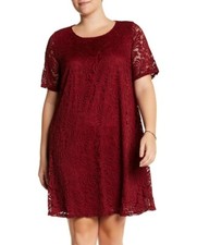 Sharagano 157563 Women's Short Sleeve Lace Dress Plus Size Autumn Wine Sz. 18W