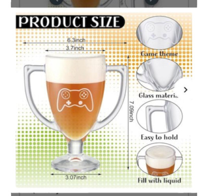 Winkee Game Controller Glass Mug 16 oz Double Handle Gaming Gift