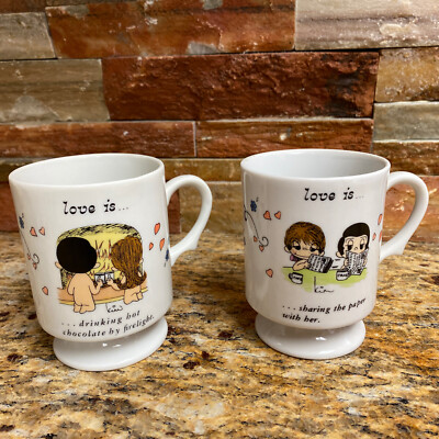1972  Love Is  Footed Mug Sharing Newspaper Drinking Hot Chocolate