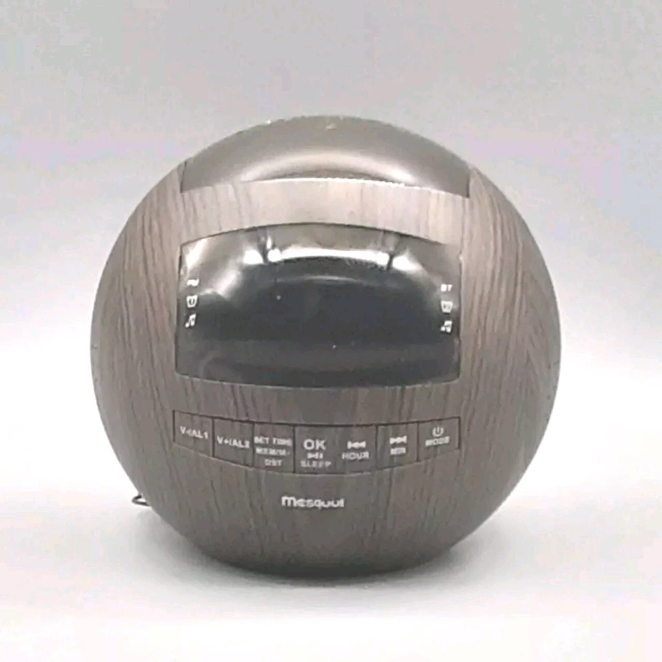 Mesqool Reloj Despertador Digital Redondo Grano Madera Radio Batería Respaldo Guardián del Tiempo Foto 2 de 4