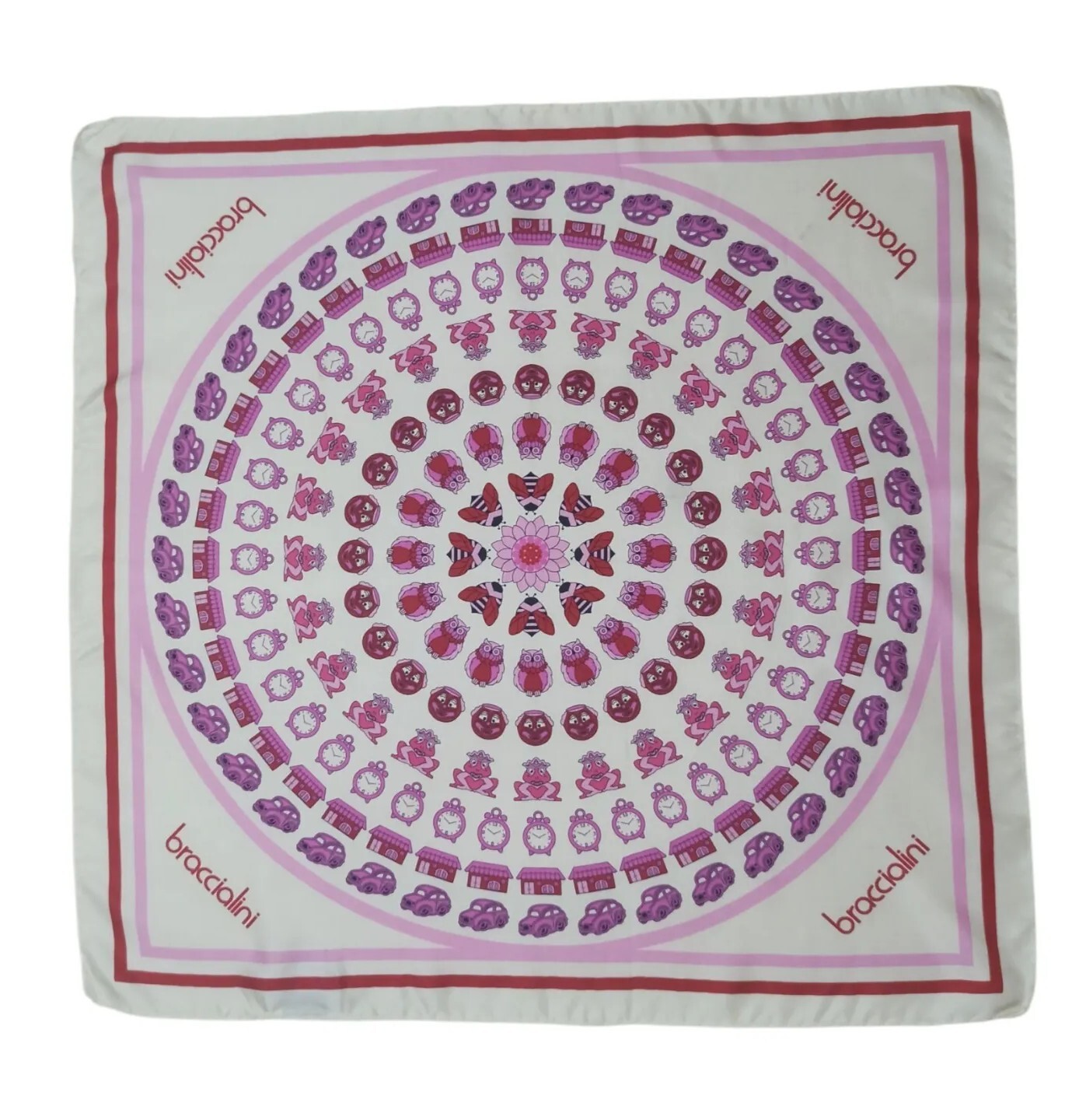 BRACCIALINI White Multi Patterned Silk Scarf ITAL… - image 1