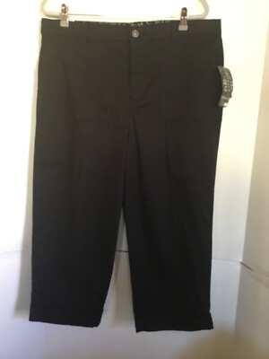 NWT ERIKA Capri Pants Black 18 Cropped Cuffed Stretch Cotton Patch Pockets New