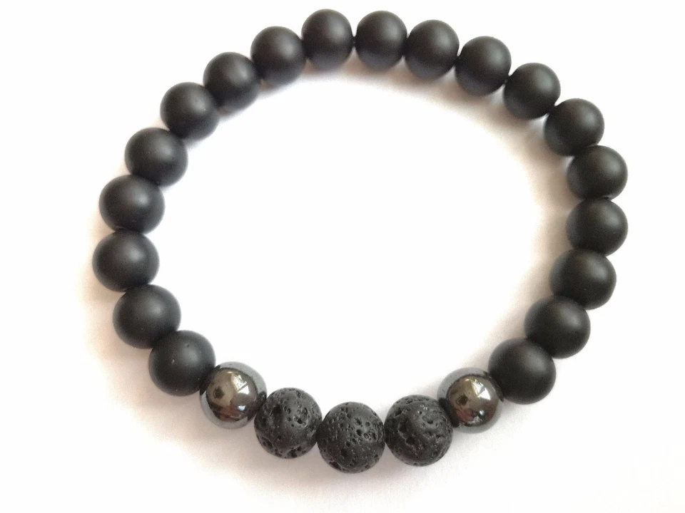 Armband Onyx matt Hämatit Lava 8mm Armreif Bracelet Handgemacht Weihnachtsgesche - Bild 2 von 2