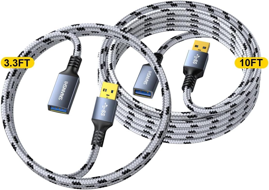 SNANSHI 2Pack USB 3.0 Extension Cable 3.3FT & 10FT Male to Female Type A