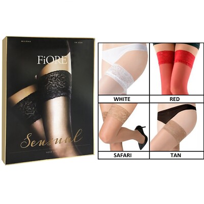 Fiore Millena silicone based women's elegant stockings with a floral pattern 20D
