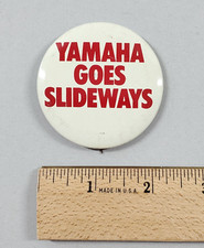 Vintage 70s Yamaha Motorcycle Goes Slideways Advertising Pin Pinback Button