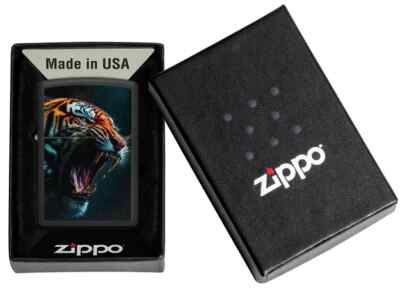 Zippo 46241, Ferocious Tiger Road Design, Black Matte Finish