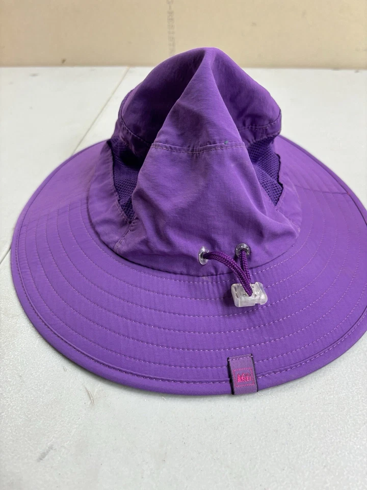 REI ведро солнца шляпа детей 4-7 лет фиолетовый нейлон широкие поля подбородок ремень легкий крышка - Изображение 4 из 4