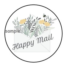 30 HAPPY MAIL ENVELOPE SEALS LABELS STICKERS 1.5" ROUND FLORAL FLOWERS GIFTS