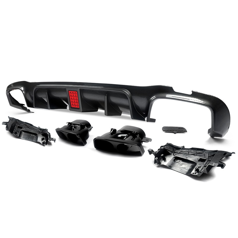 Carbon Look Rear Diffuser W/LED+Quad Pipes For Benz W213 E300 E63 2016 ...