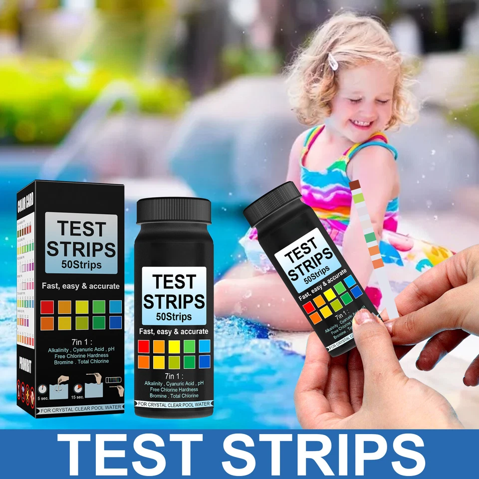 50x Pool Teststreifen 7 in1 Chlor Brom PH Wert Alkalität Pooltester Wassertester - Bild 3 von 4