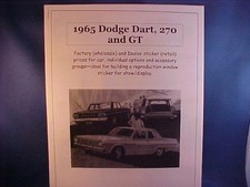 1965 Dodge Dart 270 Gt Factory Costdealer Sticker Prices For Car Options 