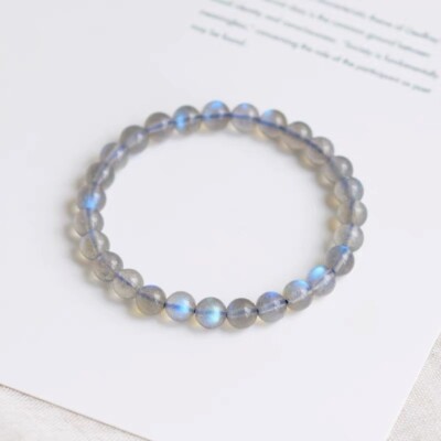 Natural Moonstone Stone Bracelet Blue Crystal Stretch Quartz Bracelet Handmade
