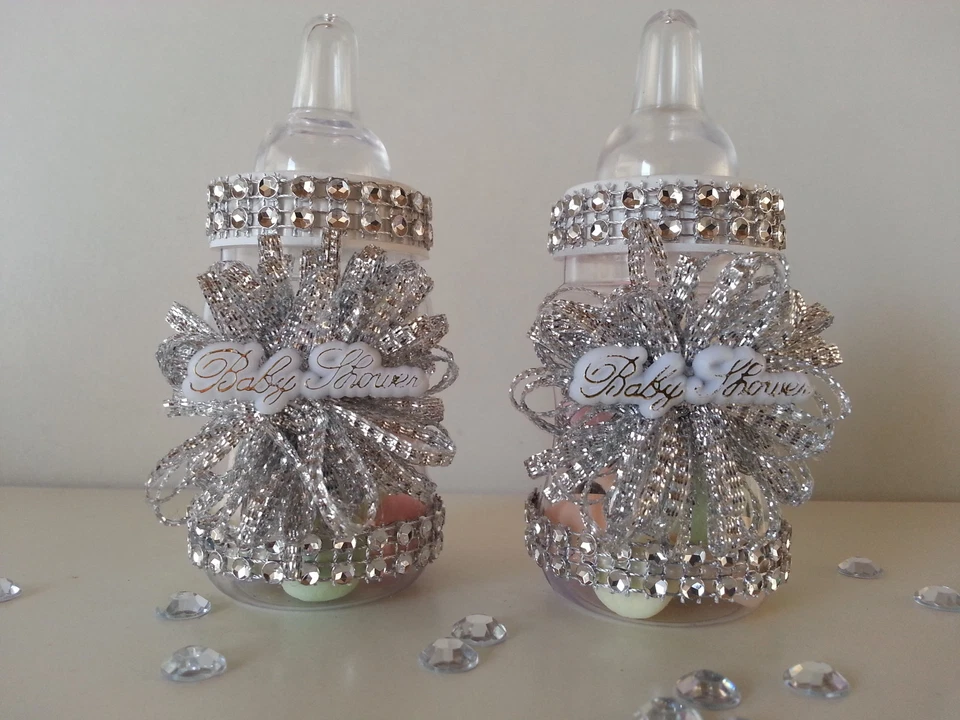 12 Biberones Rellenables Plateados | Decoraciones Baby Shower | Favores Premios Juegos Niña Foto 4 de 4