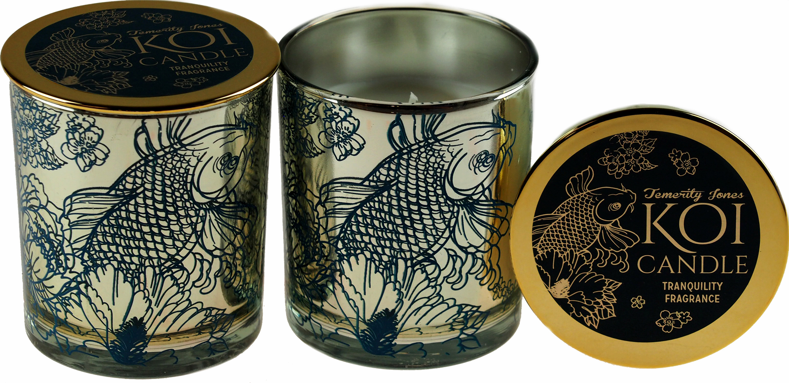 Koi Carp Gold Fish Tranquility Candles In Glass Containers With Lids (Set of 2)