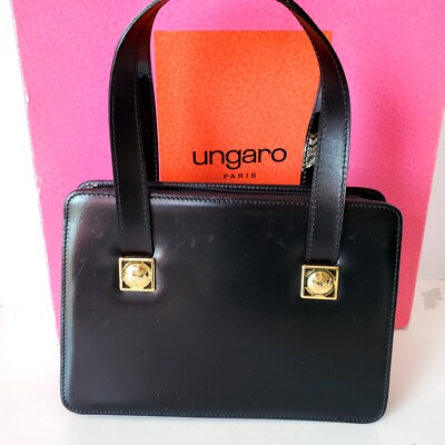 Ungaro Black Leather Small Handbag With Interchangeable Handles