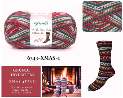 ''Gründl Hot Socks XMAS'' 100g Sockenwolle 4fach Strumpfwolle Weihnachtsfarben
