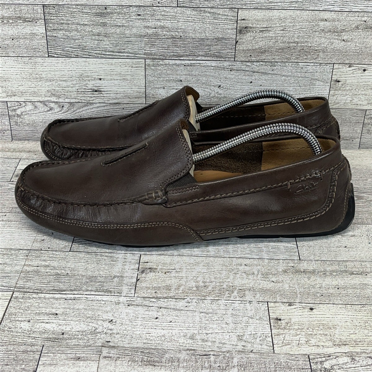MEN CLARK ASHMONT MOC TOE RACE BROWN LEATHER LOAFER SLIP ON SHOES SIZE: 10 Clarks Men main image 3