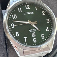 Citizen Men's Watch Quartz Green Dial Silver Steel Bracelet BI1031-51X