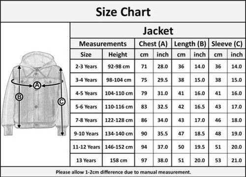 Kinder Jungen Denim Dunkelblau Jacke Fleece Ärmel & Kapuze Mode Jacken Mantel - Bild 2 von 8