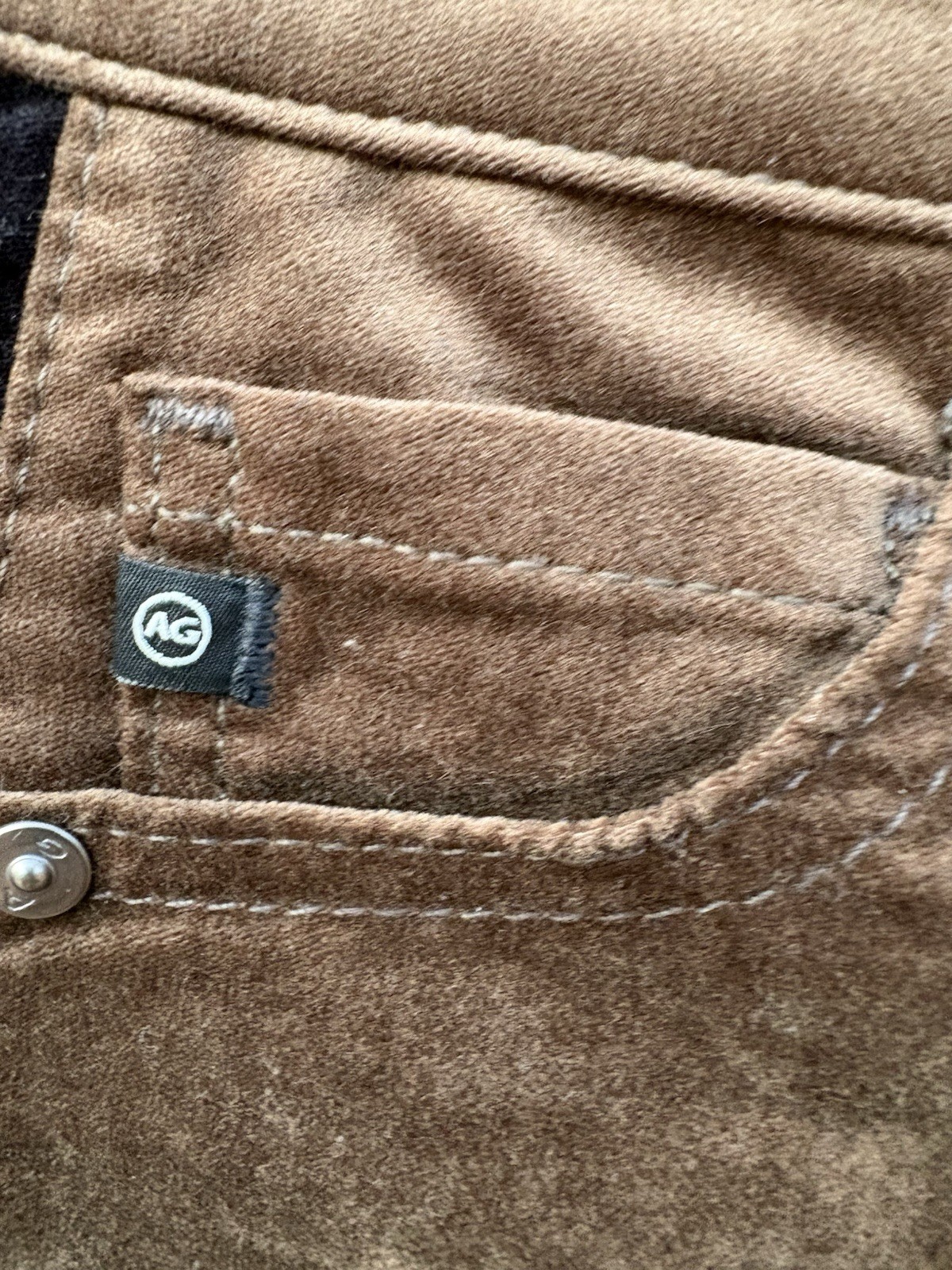 NWT AG Adriano Goldschmied The Mari Tuxedo Stripe Women 26R Pants Brown Velvet thumbnail 5