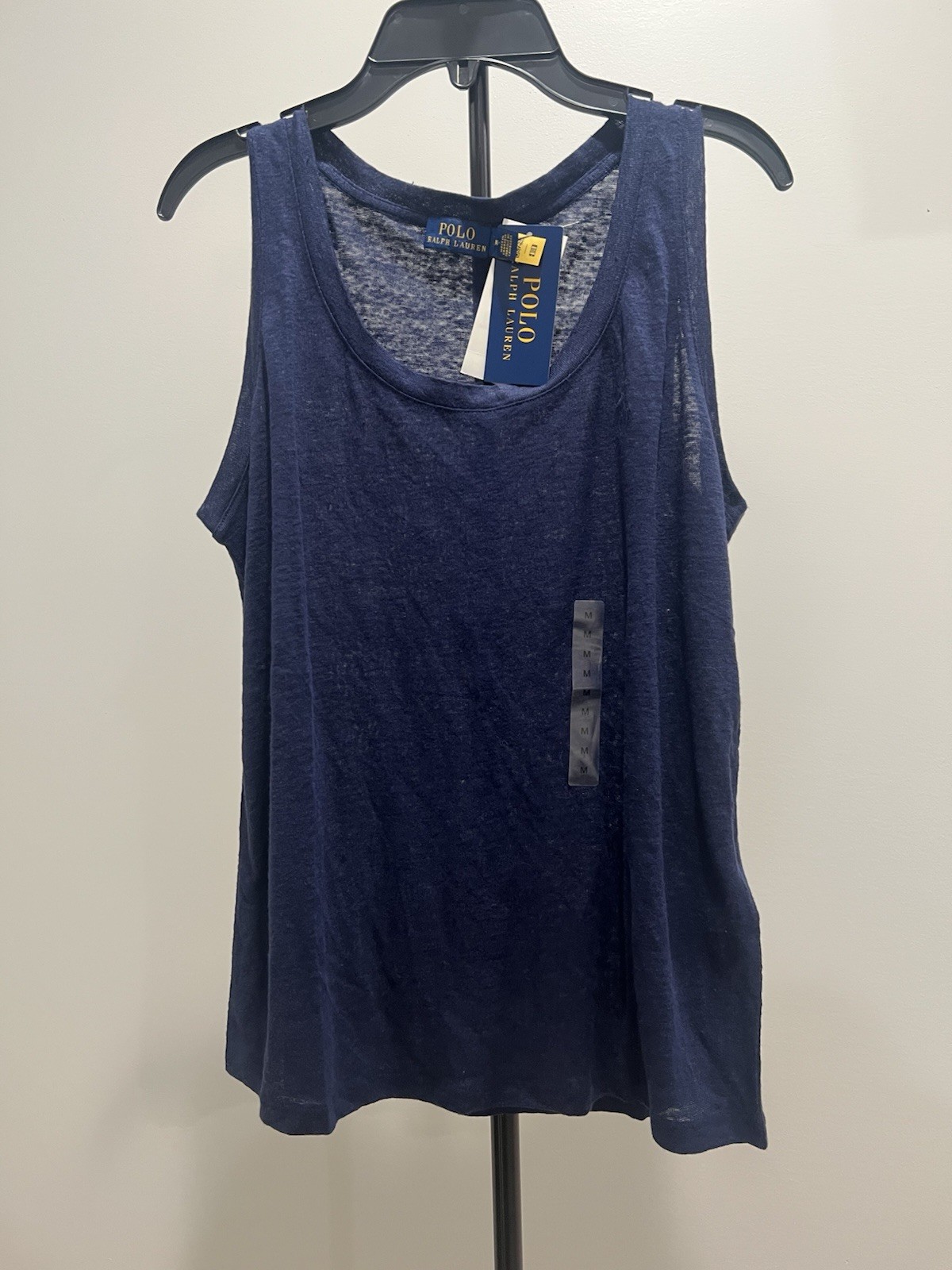 $70 Polo RALPH LAUREN Womens MEDIUM Tank Top NAVY BLUE PONY 100% Linen Shirt NWT