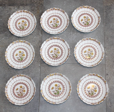 9 Vintage Spode Copeland Buttercup Soup Bowl / Tea Saucers 5 5/8''