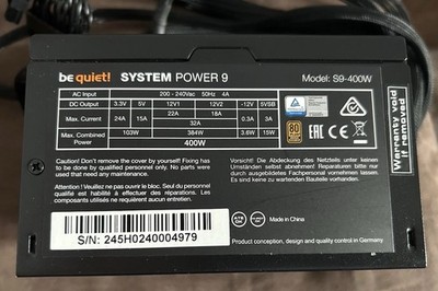 be quiet! System Power 9 ATX Netzteil 400 W 80 PLUS Bronze S9-400W