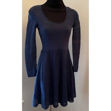 M Missoni Navy Blue Pointelle Knit Long Sleeve Fit and Flare Dress Size 36