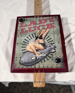 Electric Cigar Box Guitar Lady Luck Rare Custom Design Handmade 4-String