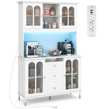 73'' Tall Kitchen Pantry Storage Cabinet with LED Lights and Power Outlets