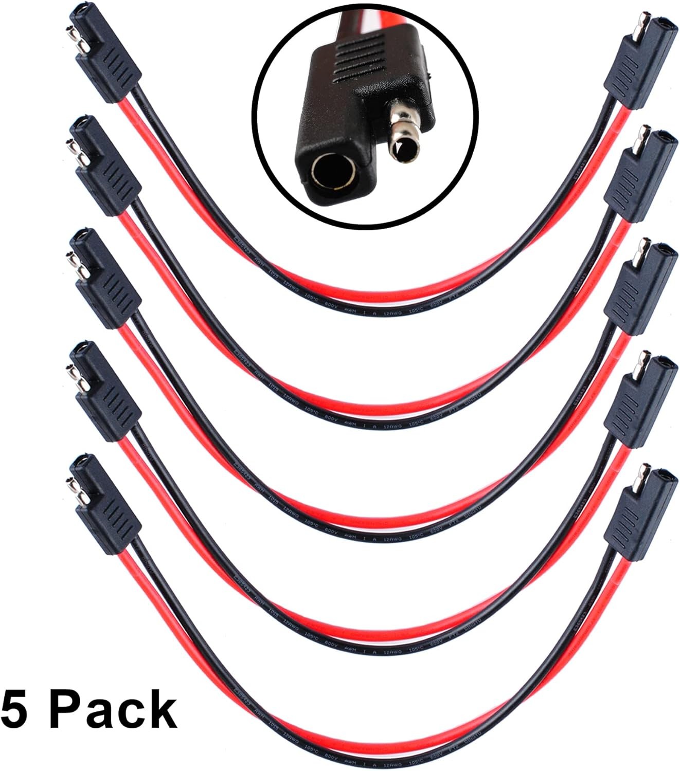 5Pcs 12" 12Gauge 12V 2 Pin Quick Disconnect Wire Harness SAE Connector Cable