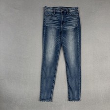 American Eagle Jeans Womens 4 Blue Super Hi Rise Jegging Distressed Denim Preppy