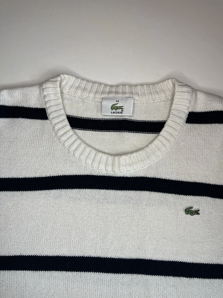 Men’s Vintage Lacoste Crew Neck Jumper Size 44 White & Black Medium Cotton Knit - image 4 of 4