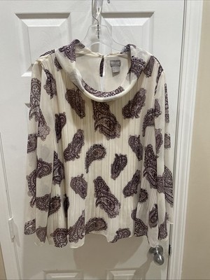 Chicos Women s Sz 2 Gorgeous Ivory Burgundy Print button  blouse gorgeous