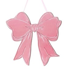 Pink Bow Wooden Hanging Sign Coquette Bow Wall Hanging Cute Preppy Wall Art B...