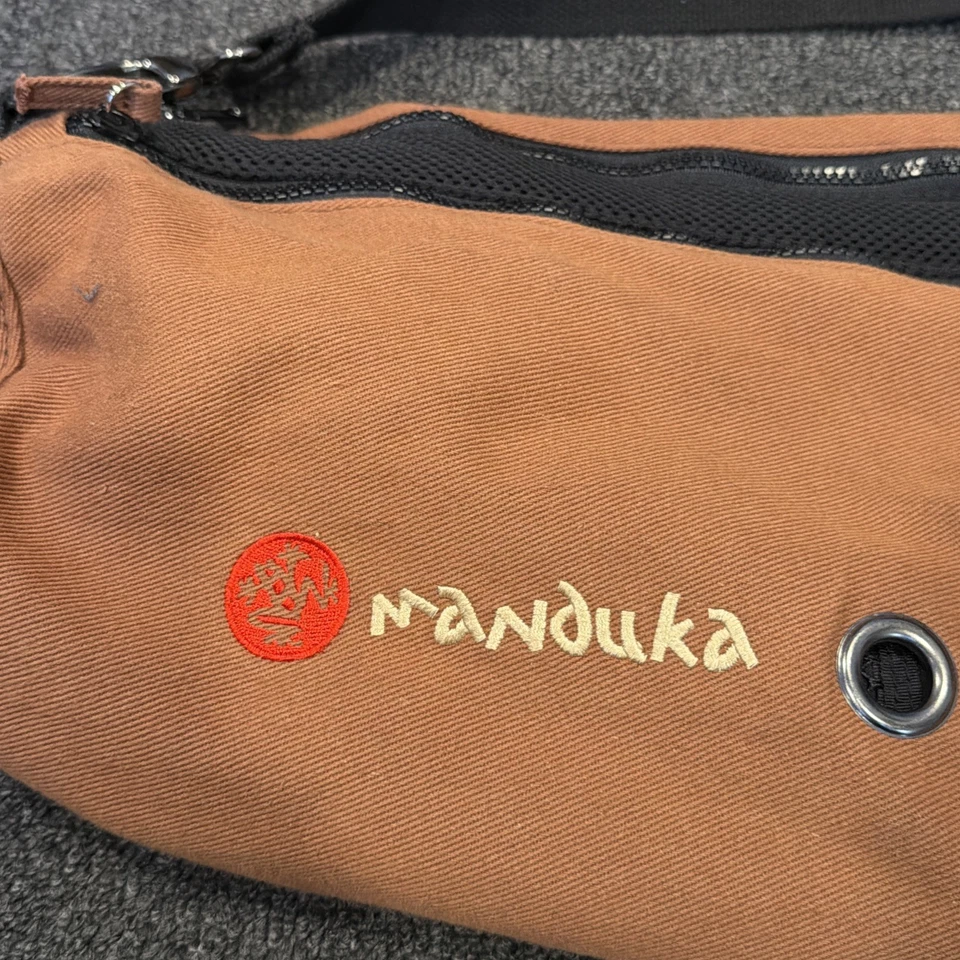 Manduka Yoga Mat Bag Carrier Ventilated Grommet Fabric Zip Shoulder Brown Sling - Image 2 of 4