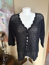 Norm Thompson Vintage Crocheted Black Sweater One Button At Top (1X)