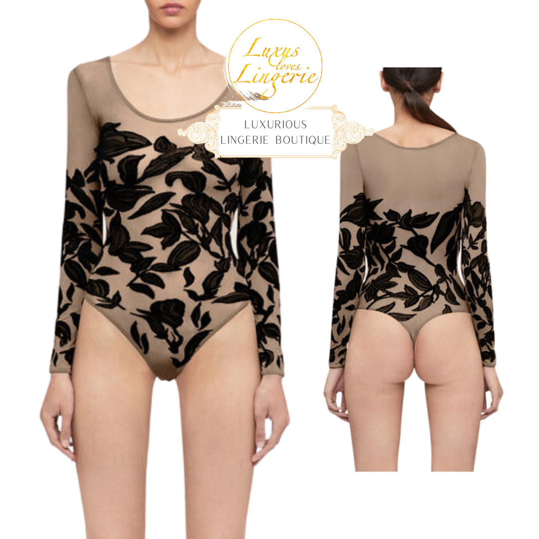 Body Tattoo By Wolford S Fairly Light Black Long Sleeve Clear Flowers Designer