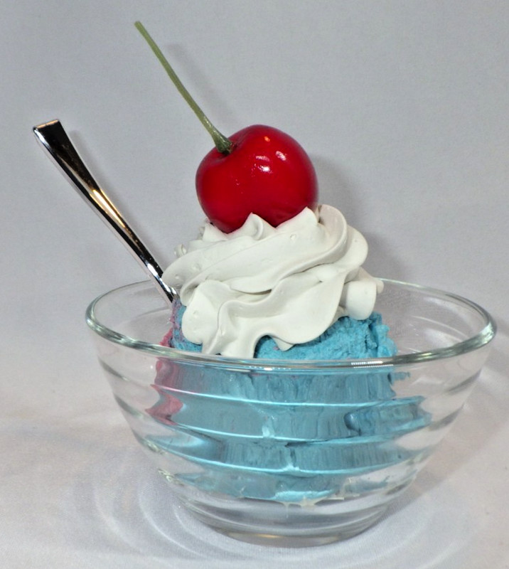 Fake Bake Handmade Faux Food Two Scoops Blue & Pink Ice Cream Sundae Dessert