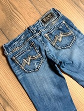 Miss Me ultra low rise bootcut jeans embroidered pockets size 27 approx UK 6-8