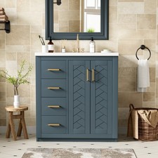 30'' Bathroom Vanity with Ceramic Sink Combo,Solid Wood Frame Bathroom Storage