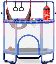 55" Trampoline for Kids with Enclosure, 6-In-1 Toddler Trampoline Indoor Outdoor