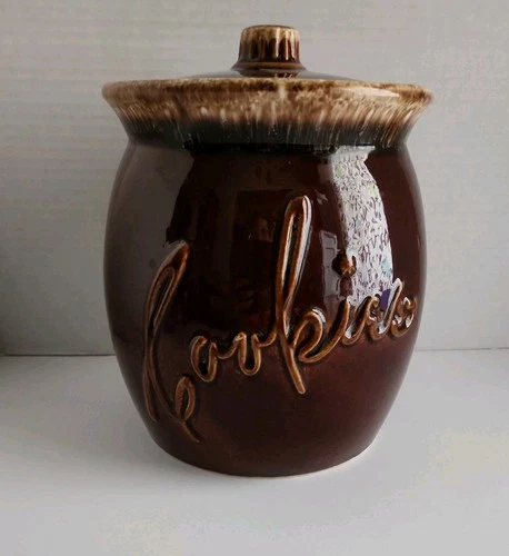 Vintage MCM Hull Pottery Cookie Jar with Lid Brown Drip Glazed EUC USA