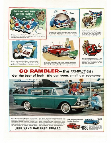 1959 Rambler Custom Green 4-door Sedan airport United Airlines Vintage  Print Ad