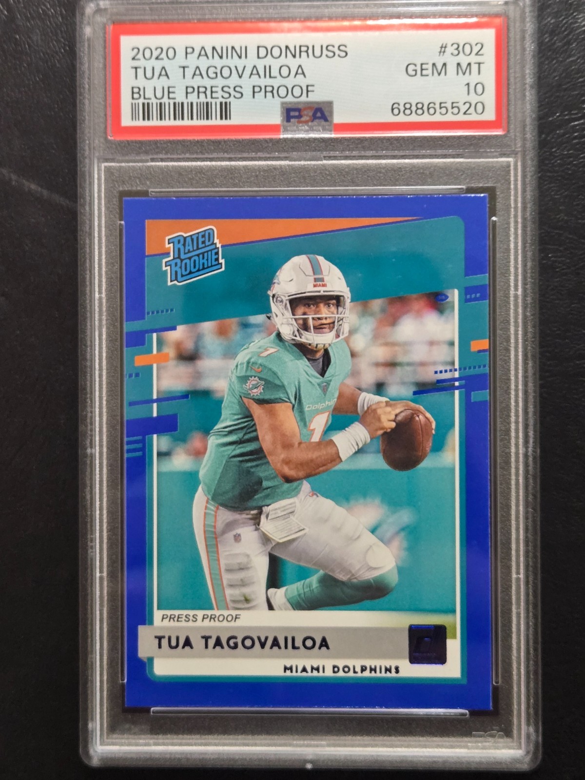 2020 Donruss - Rated Rookie Tua Tagovailoa #302 Press Proof Blue (RC) PSA 10