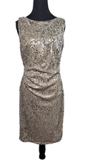 David Meister Sequin Ruched Sheath Cocktail Dress 6 Cutout Back Holiday Chic