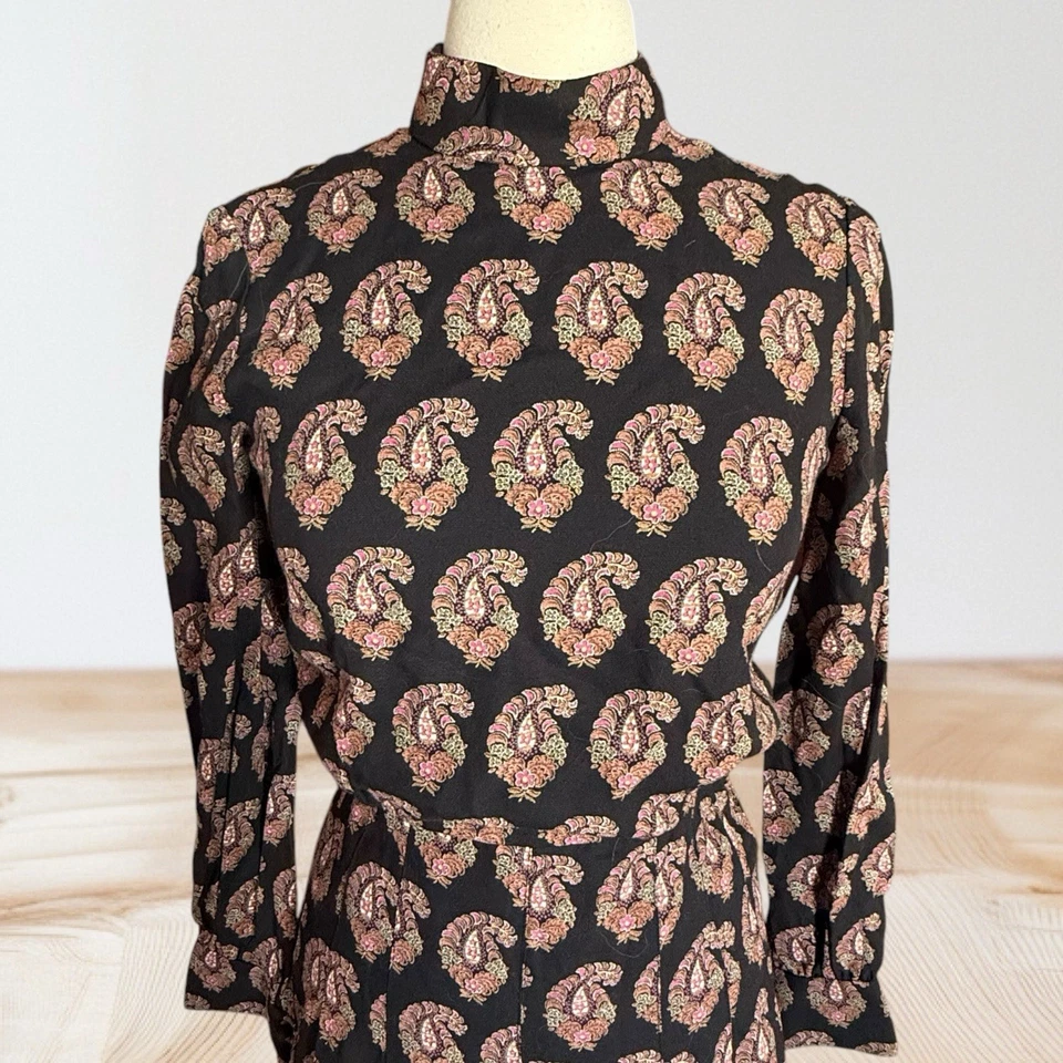 Vestido Geoffrey Beene Boutique Años 70 Talla 4 Mujer Midi Vintage Negro Cachemira Foto 2 de 4